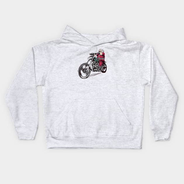 Cool Biker Santa Claus Cartoon Kids Hoodie by SLAG_Creative